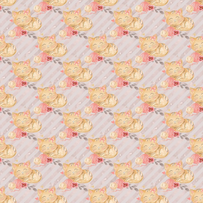 Sleeping Cat on Striped Fabric - Grey - ineedfabric.com