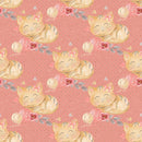 Sleeping Cat with Balls of Yarn Fabric - Pink - ineedfabric.com