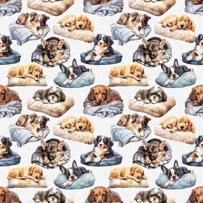 Sleeping Pups In Doggy Beds Fabric - ineedfabric.com