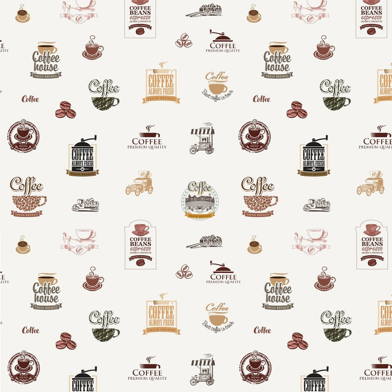 Small Coffee Theme Fabric - Beige - ineedfabric.com
