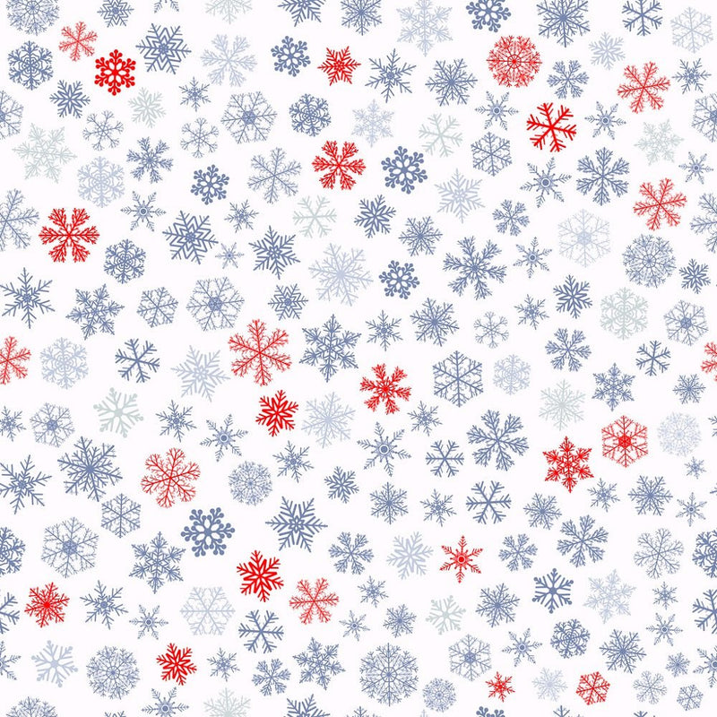Small Snowflakes Fabric - Blue/Red - ineedfabric.com