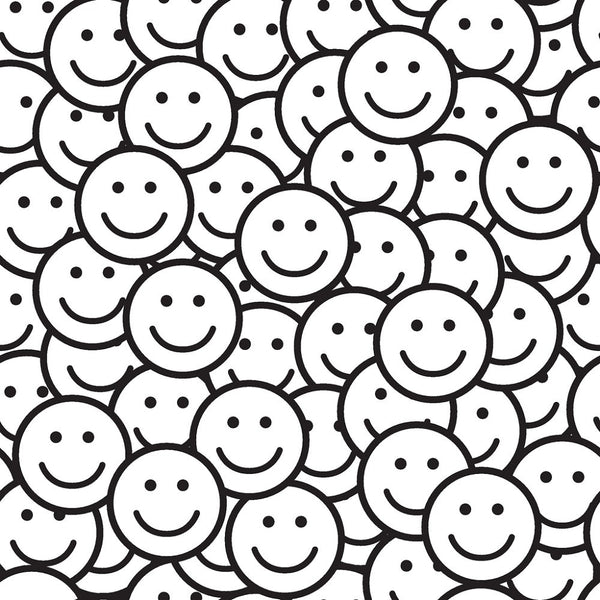 Smiley Face Fabric - Black/White - ineedfabric.com