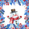 Snowman in a Framed Wreath Fabric Panel - Blue - ineedfabric.com