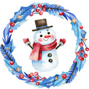 Snowman in a Wreath Fabric Panel - Blue - ineedfabric.com