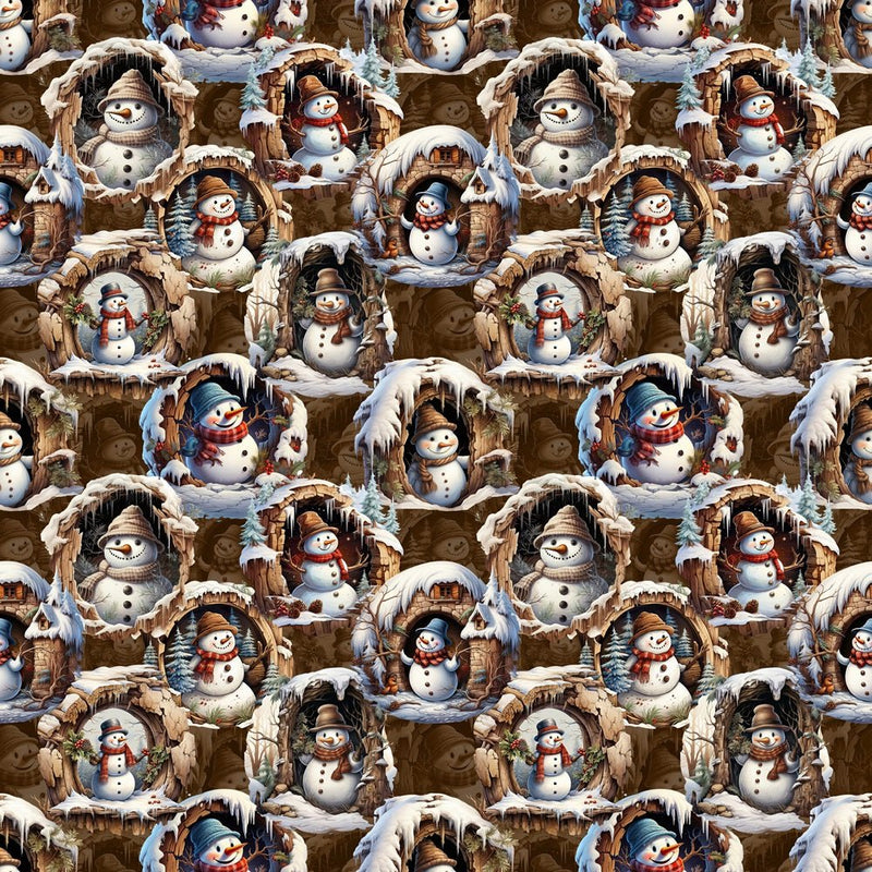 Snowmen In Doorframe Fabric - ineedfabric.com