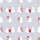 Snowmen in Red Sweaters with Trees Fabric - ineedfabric.com