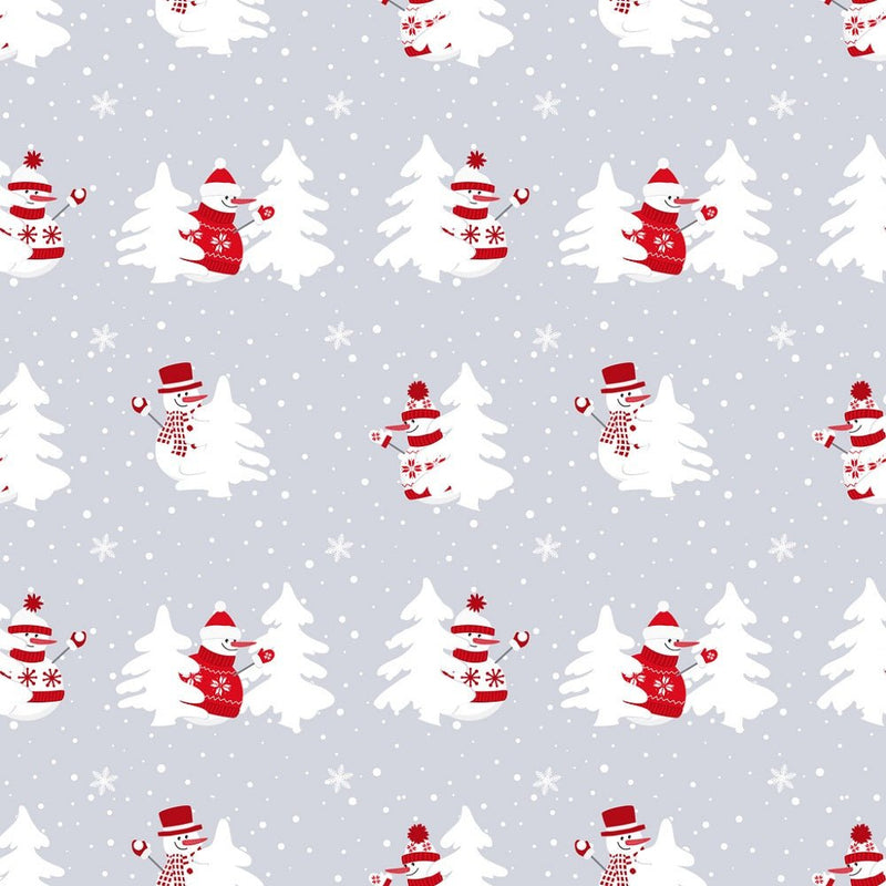 Snowmen in Red Sweaters with Trees Fabric - ineedfabric.com