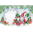 Snowy Christmas Gnomes Christmas Card Fabric Panel - Gray - ineedfabric.com