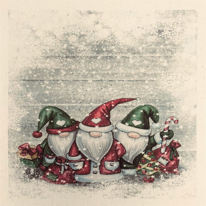 Snowy Christmas Gnomes Fabric Panel - White - ineedfabric.com