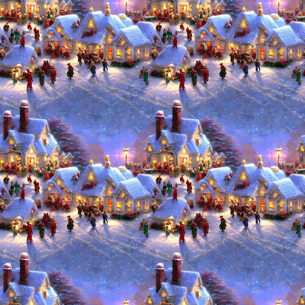 Snowy Christmas Street Fabric - ineedfabric.com