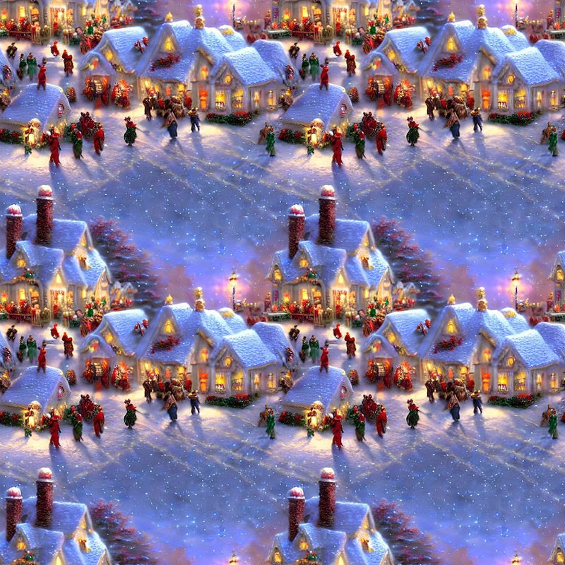 Snowy Christmas Street Fabric - ineedfabric.com