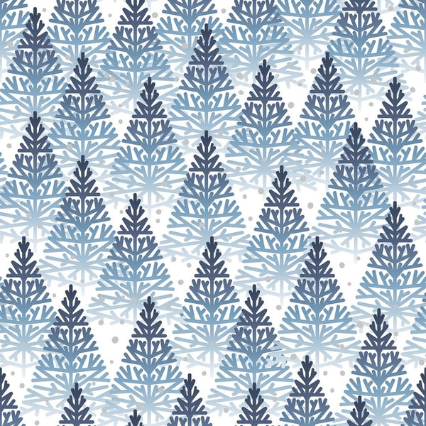 Snowy Christmas Trees Fabric - Blue - ineedfabric.com