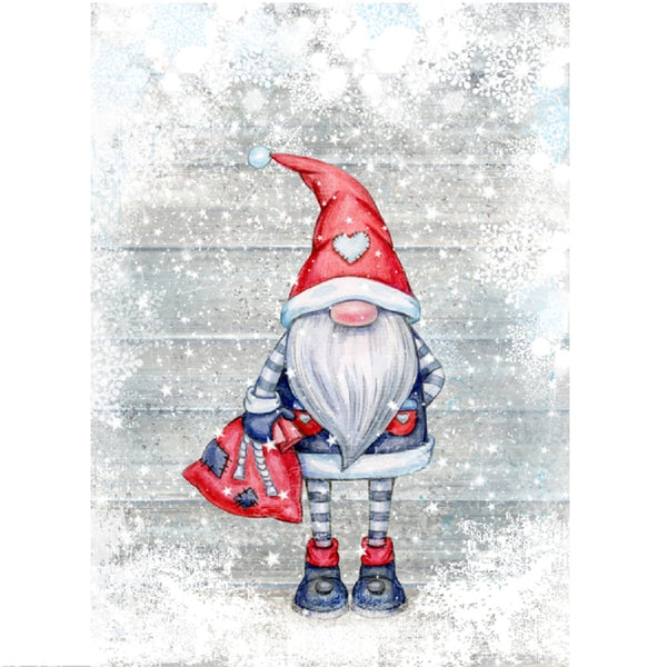 Snowy Holiday Gnome Fabric Panel - Gray/White - ineedfabric.com