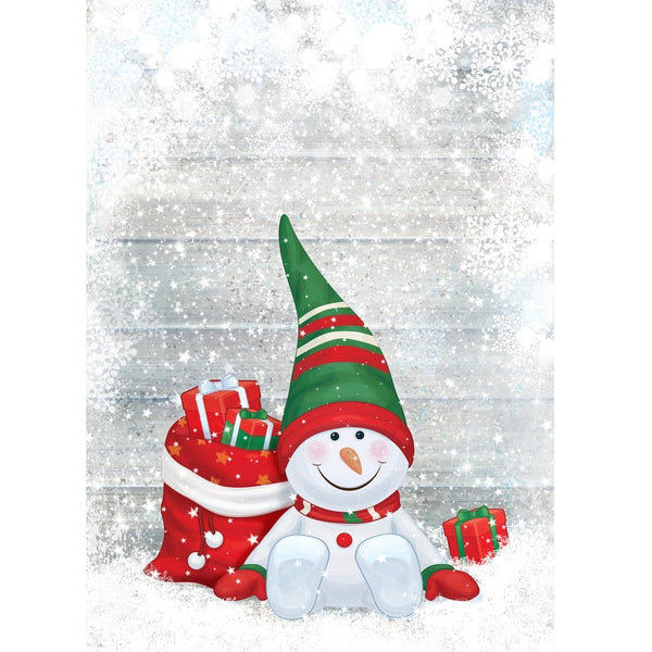 Snowy Holiday Snowman & Presents Fabric - White - ineedfabric.com