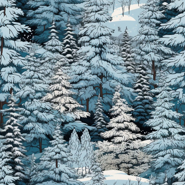 Snowy Winter Forest Pattern 11 Fabric - ineedfabric.com