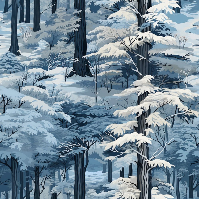 Snowy Winter Forest Pattern 16 Fabric - ineedfabric.com