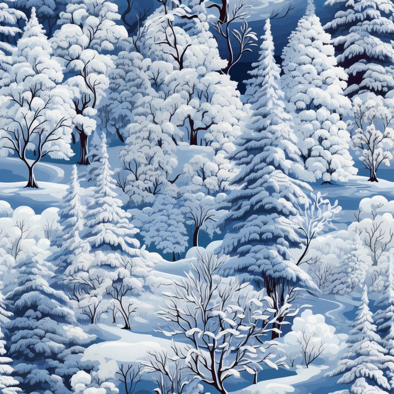 Snowy Winter Forest Pattern 5 Fabric - ineedfabric.com
