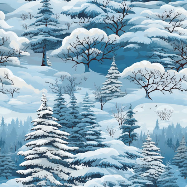 Snowy Winter Forest Pattern 8 Fabric - ineedfabric.com