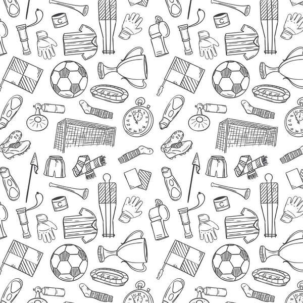 Soccer Symbols Fabric - White - ineedfabric.com