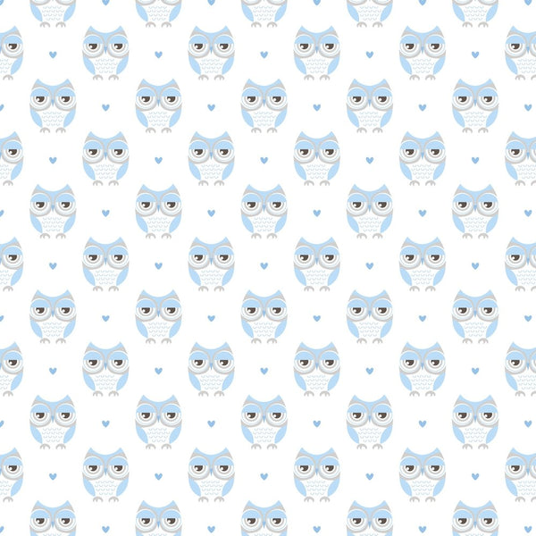 Soft Cartoon Owl Fabric - Light Blue - ineedfabric.com