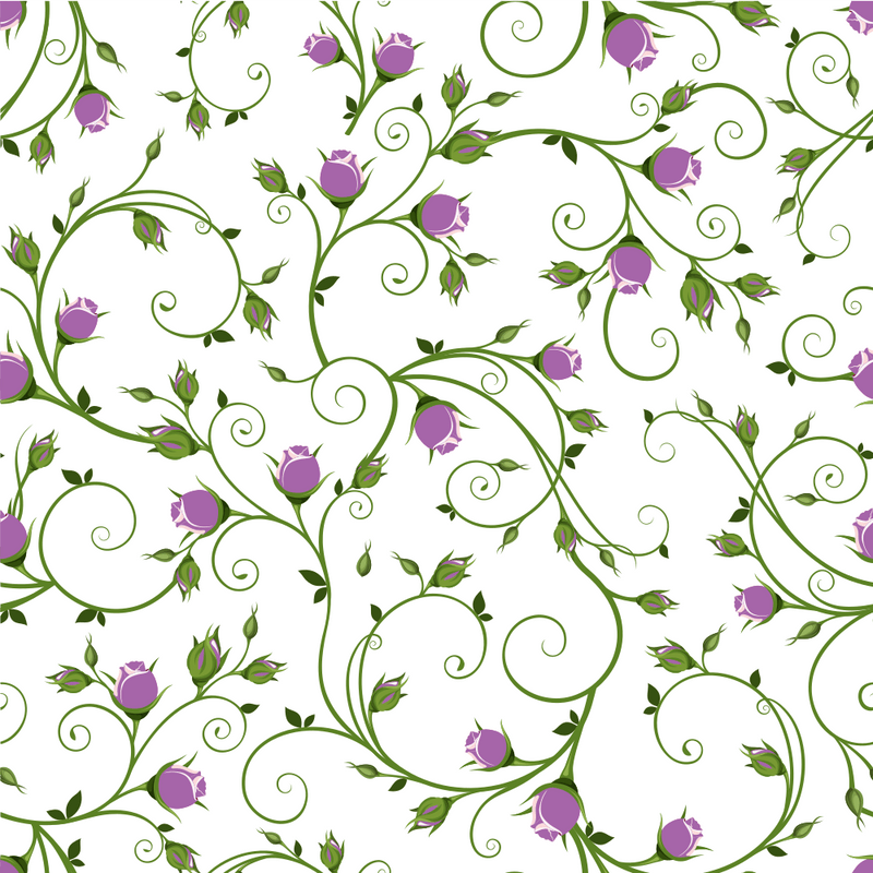 Soft Purple Rosebuds on Vines Fabric - White - ineedfabric.com