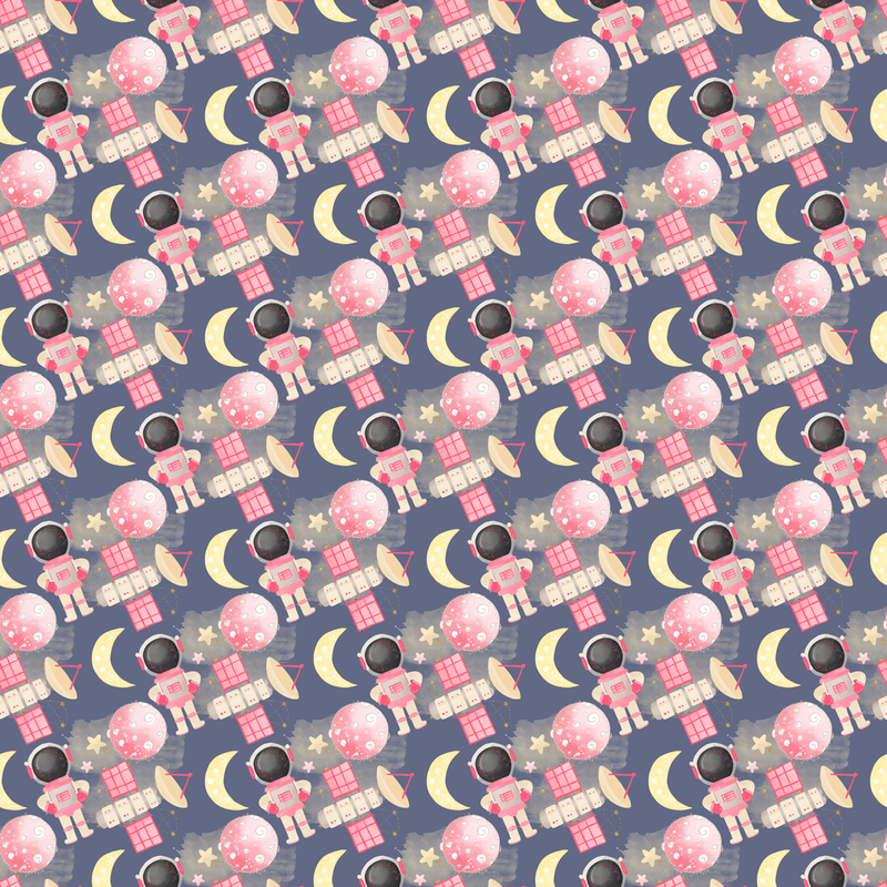 Space Girls Astronauts Fabric - Blue - ineedfabric.com