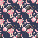 Space Girls Astronauts Fabric - Navy - ineedfabric.com