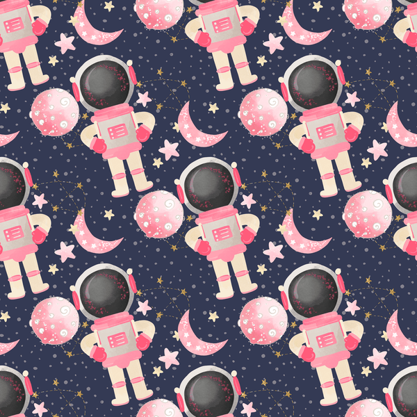 Space Girls Astronauts Fabric - Navy - ineedfabric.com