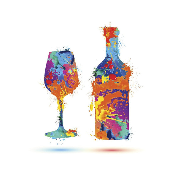 Splash Paint Wine Glass And Bottle Fabric Panel - Multi - ineedfabric.com