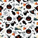 Spooky Halloween Icons Fabric - White - ineedfabric.com