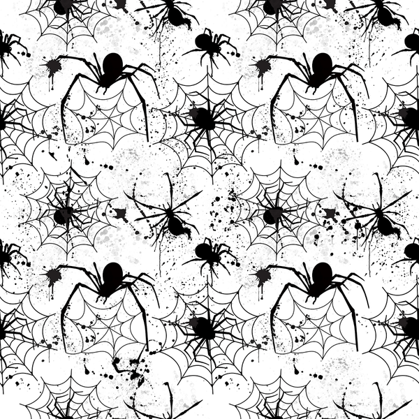 Spooky Paint Splatter Spider Fabric - Black & White - ineedfabric.com