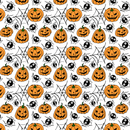 Spooky Pumpkin & Spider Fabric - White - ineedfabric.com