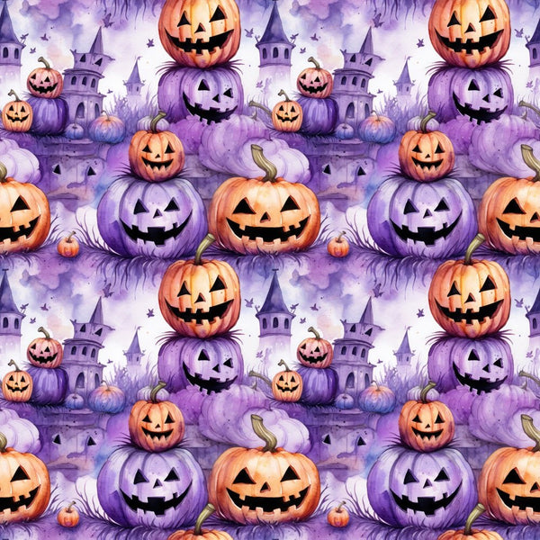 Spooky Purple & Orange Pumpkin Fabric - ineedfabric.com