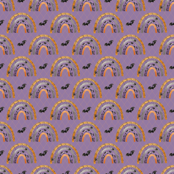 Spooky Rainbows & Bats Fabric - Purple - ineedfabric.com