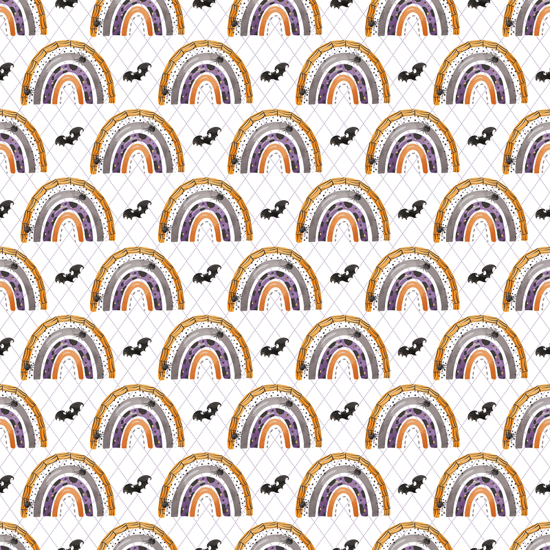 Spooky Rainbows & Bats Fabric - White - ineedfabric.com