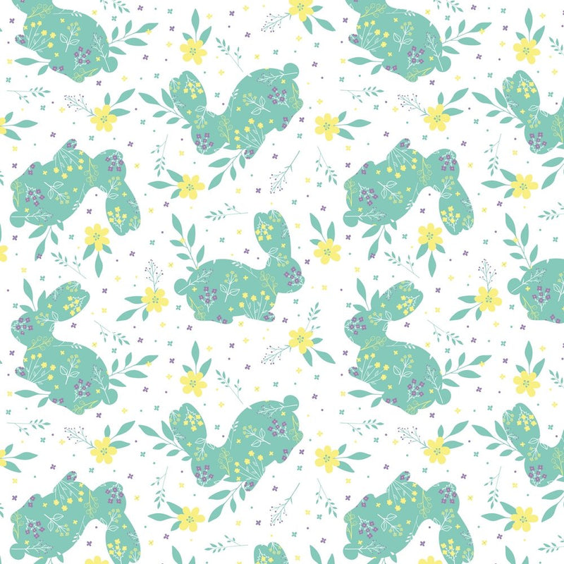 Spring Bunnies Fabric - Blue - ineedfabric.com
