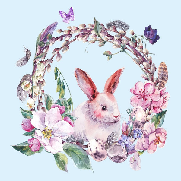 Spring Easter Bunny Wreath Fabric Panel - ineedfabric.com