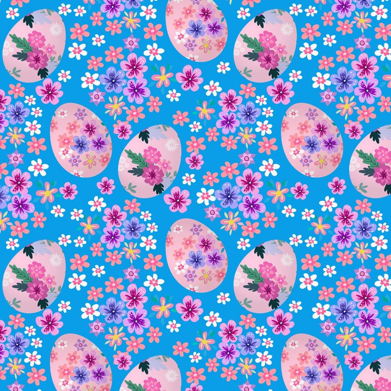 Spring Easter Eggs & Flowers Fabric - ineedfabric.com