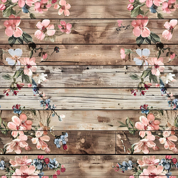 Spring Floral on Wood Planks Pattern 10 Fabric - ineedfabric.com