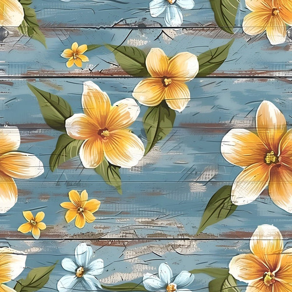 Spring Floral on Wood Planks Pattern 12 Fabric - ineedfabric.com