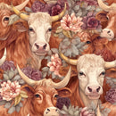 Springtime Highland Cows Pattern 8 Fabric - ineedfabric.com