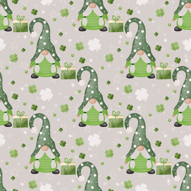 St Patrick's Day Gnomes Fabric - Gray - ineedfabric.com