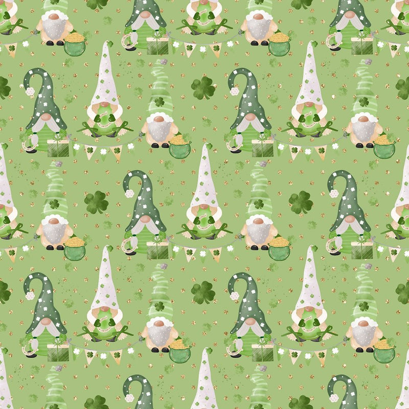 St Patrick's Day Gnomes Fabric - Green - ineedfabric.com