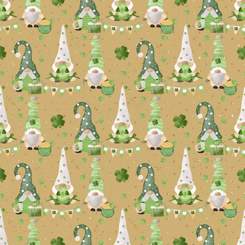 St Patrick's Day Gnomes Fabric - Tan - ineedfabric.com
