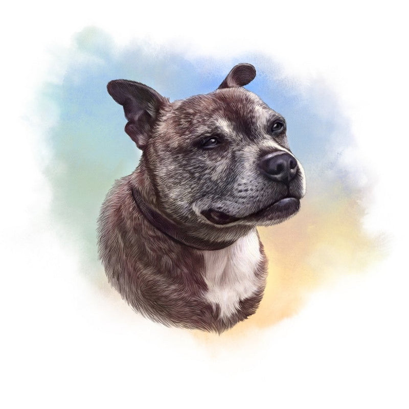 Staffordshire Bull Terrier Portrait Fabric Panel - ineedfabric.com