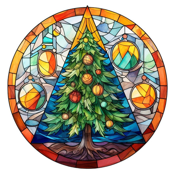 Stained Glass Abstract Christmas Tree Fabric Panel - ineedfabric.com