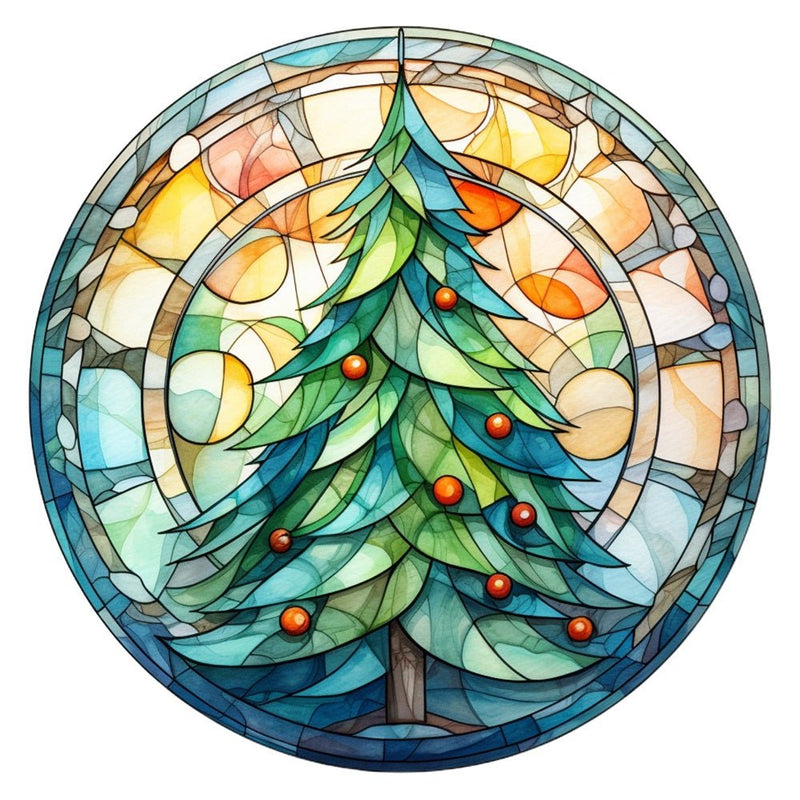 Stained Glass Christmas Tree 2 Fabric Panel - ineedfabric.com