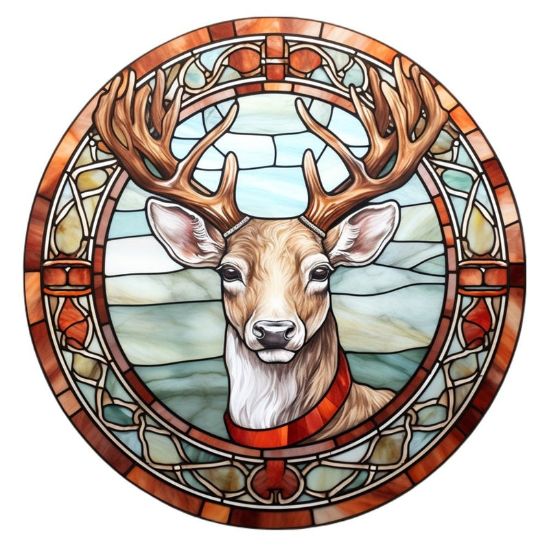 Stained Glass Deer 1 Fabric Panel 23 Inches by 23 Inches