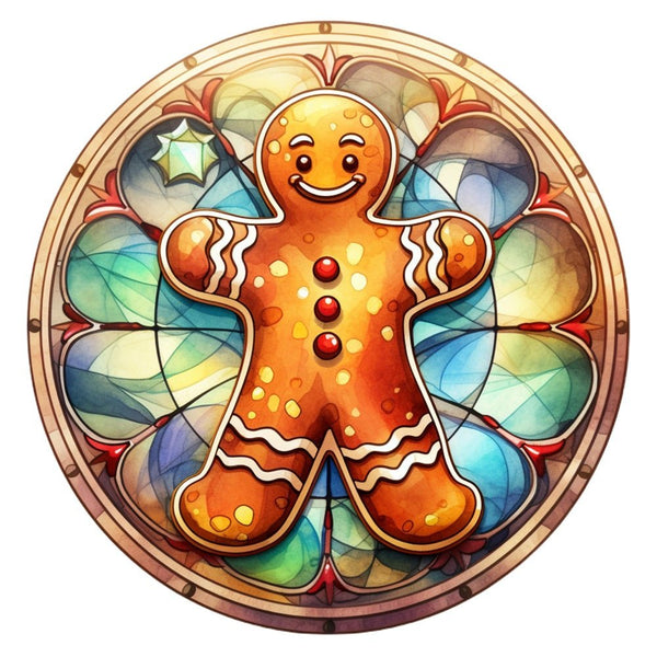 Stained Glass Gingerbread Man 1 Fabric Panel - ineedfabric.com