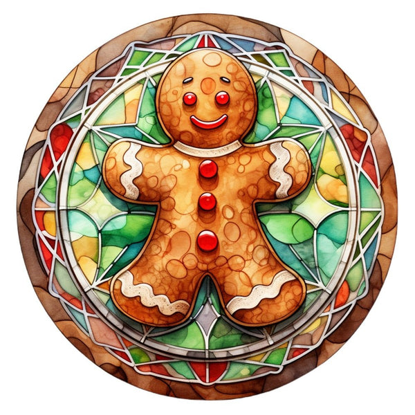 Stained Glass Gingerbread Man 3 Fabric Panel - ineedfabric.com